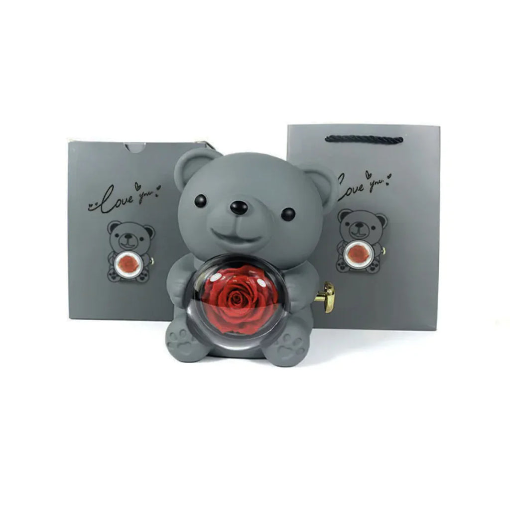 Rotating Bear & Rose Jewelry Box